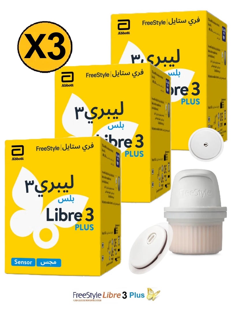 Abbott Freestyle Libre 3 Plus Flash Glucose Monitoring System Sensor Kit - Latest Sensor Technology the World’s Smallest Sensor - Easy to Use 15-Day ( 3-Pack ) - Image 1